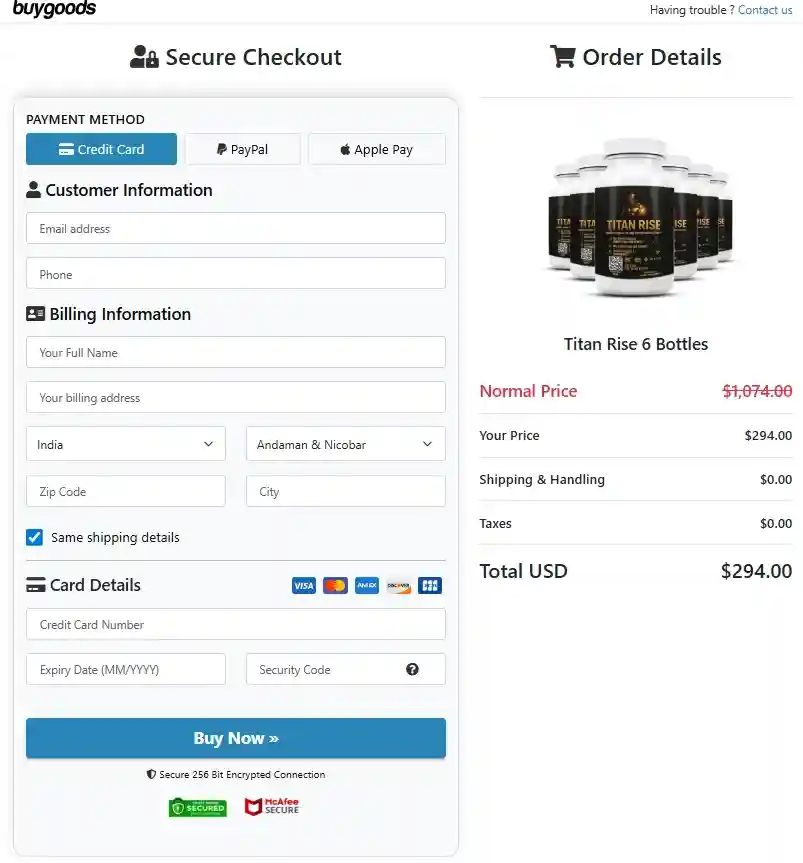 Titan Rise Order Page